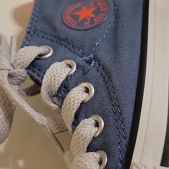 VELCRO CONVERSE ALL STAR BLUE ORANGE WHITE HIGH TOP CANVAS SNEAKERS girl boy 5 - Picture 7 of 12